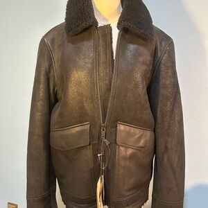 Timberland Black Shearling Leather Bomber Jacket